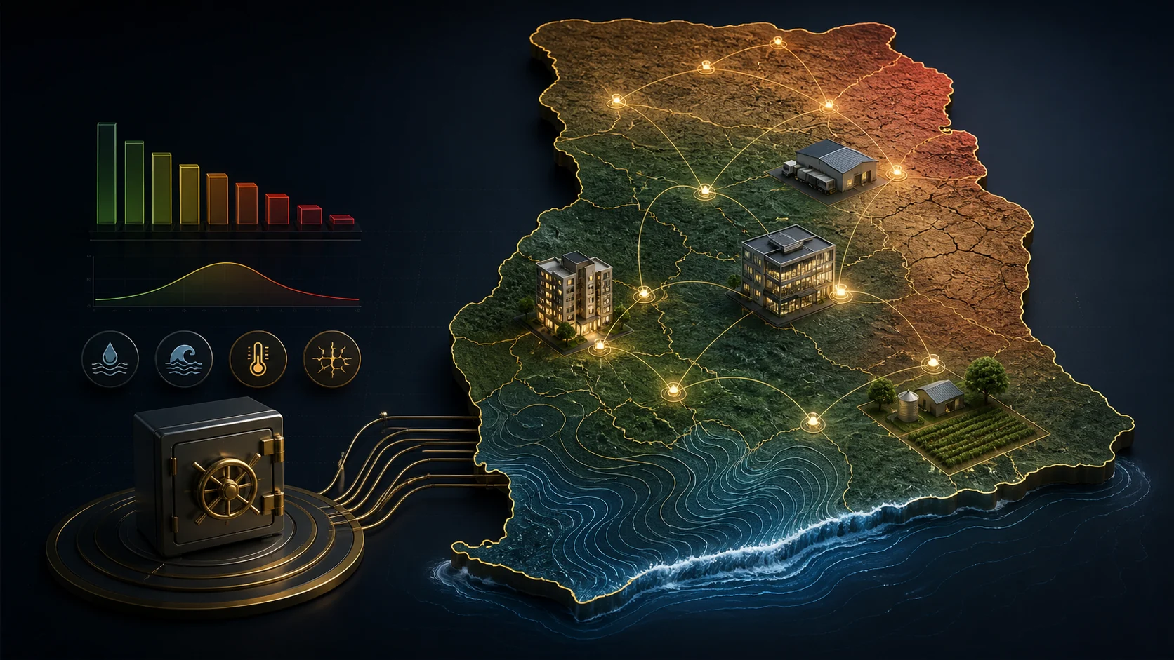 Ghana-wide financial portfolio connecting residential, commercial, industrial and agricultural assets to climate-risk intelligence